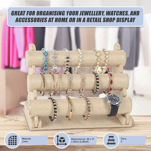 3-Tier Triple Bar Jewellery Display Rack for Watches Bracelets and Accessories