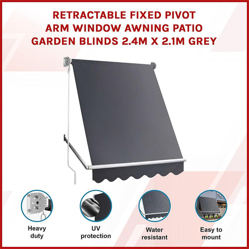 Retractable Fixed Pivot Arm Window Awning Patio Garden Blinds 2.4m x 2.1m in Grey