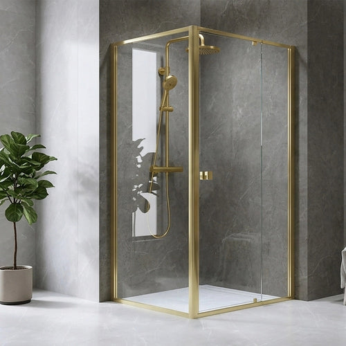 Adjustable Semi Frameless Shower Screen Front: (98~106)x195cm with Gold Hardware and Side: (77~80)x195cm