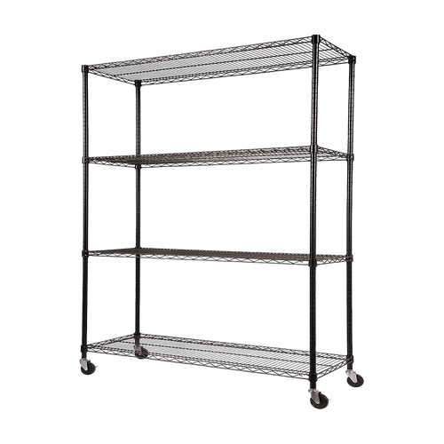 Modular Wire Storage Shelf 1200 x 450 x 1800mm Steel Shelving - Baking Black Technology with Wheels