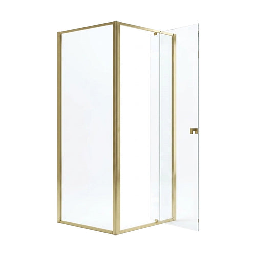 Adjustable Semi Frameless Shower Screen Front: (74~82)x195cm with Gold Hardware and Side: (77~80)x195cm