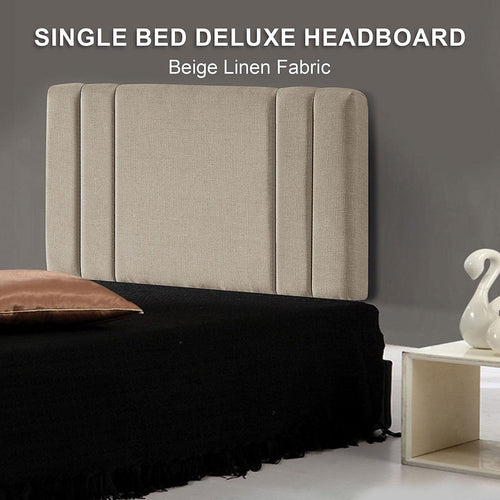 Beige Linen Fabric Single Deluxe Headboard Bedhead