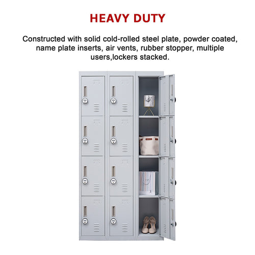 12-Door Locker – Grey with 4-Digit Combination Lock | Secure Storage for Office, Gym or School Use