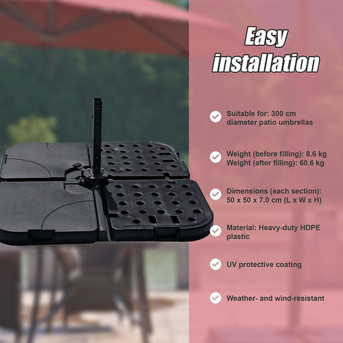  Outdoor Patio 4-Piece Cantilever Offset 3M Umbrella Base Stand Weight Water Sand