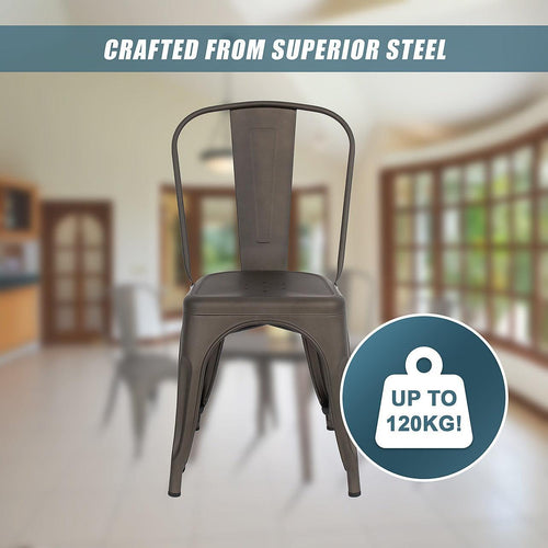 4x Kitchen Dining Chairs Stackable Vintage Metal Chair Backrest Side Chair