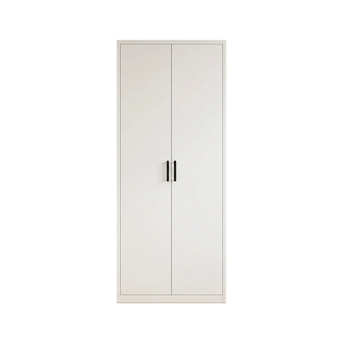 80x200cm 2-Door White Steel Hanging Wardrobe with Black Handle Storage Cabinet