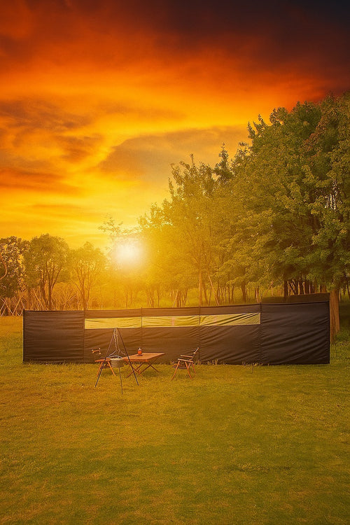 Camping Windbreak with Clear Windows & Bag – 725x140cm Black