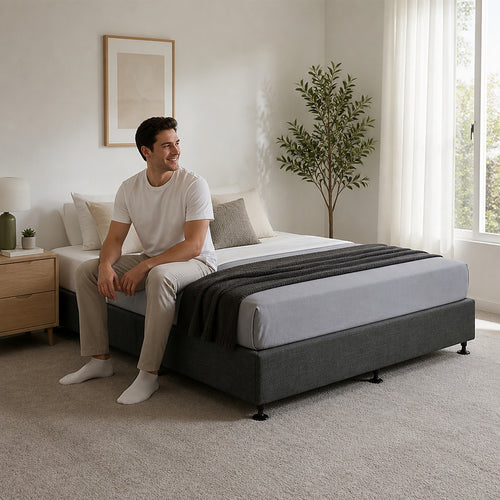Queen Slatted Ensemble Bed Base - Graphite Linen Breathable Cover
