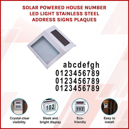 Solar Powered House Number LED Light Stainless Steel Address Signs Plaques