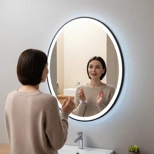 60x80cm Oval LED Mirror – Anti-Fog Illuminated Wall Mirror for Bathroom or Living Room