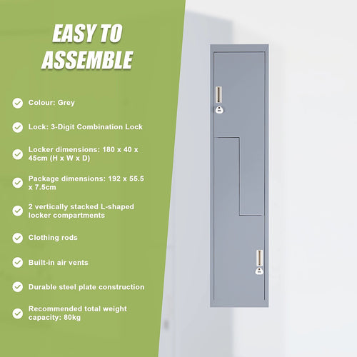 Multipurpose Locker – Grey Dual L-Shaped Door with 3-Digit Combination Lock
