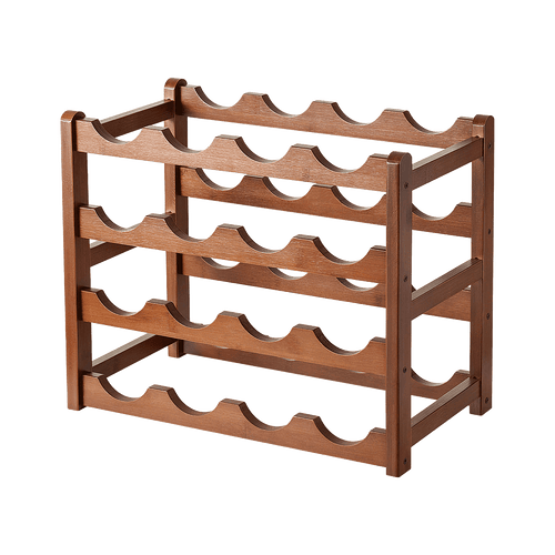 Bamboo Wine Rack Free Standing 15 Bottles with 6 Glasses Holder Storage in Brown