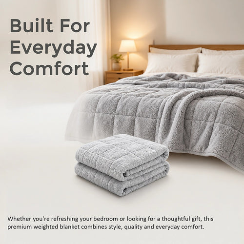 10kg Teddy Fleece Weighted Blanket 150 x 200cm Ultra Soft Sherpa Heavy Blanket Grey for Bed, Sofa & Home Comfort