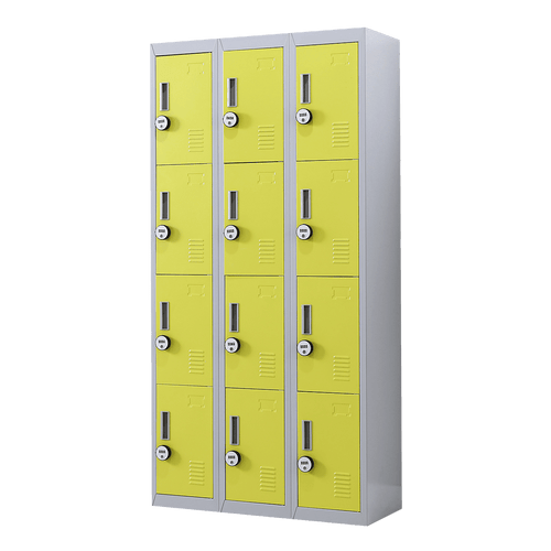Grey with Yellow Door 12-Door Locker for Office Gym Shed School Home Storage - 4-Digit Combination Lock