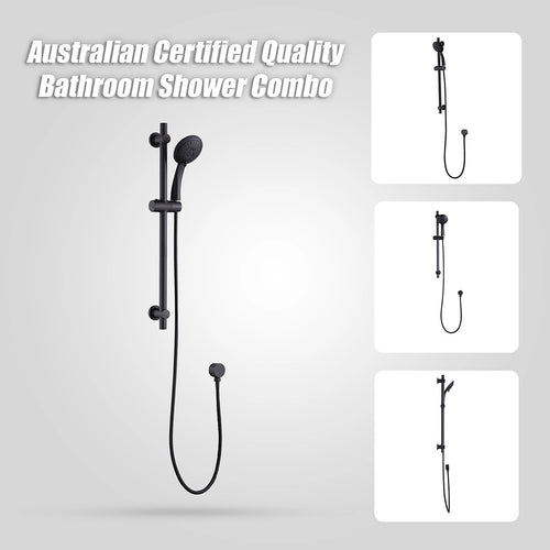 Black Hand Held Shower Rail Soap Dish Bathroom Set