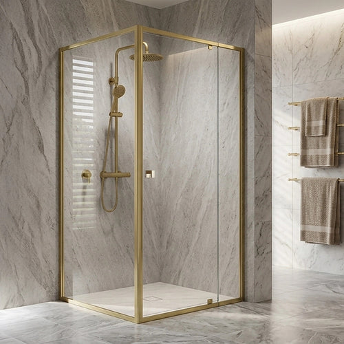 Adjustable Semi Frameless Shower Screen Front: (74~82)x195cm with Gold Hardware and Side: (77~80)x195cm