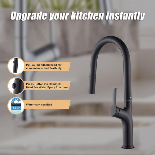 Kitchen Laundry Bathroom Basin Sink Pull Out Mixer Tap Faucet - Black