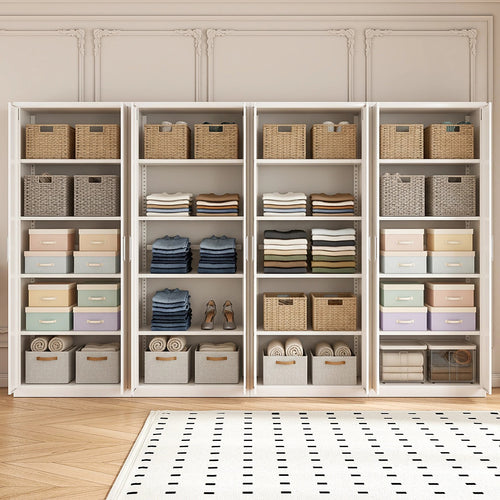 320x200cm 8-Door White Steel Shelf Wardrobe with White Handle Storage Cabinet