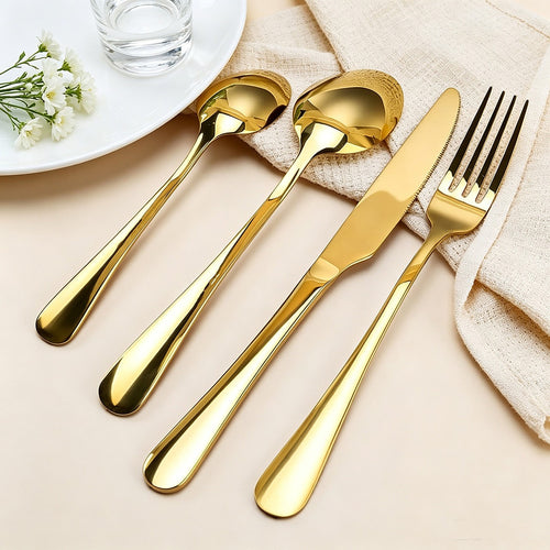 24 Piece Gold Cutlery Set Stainless Steel Dinnerware