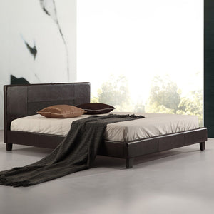 Queen Bed Frame Brown PU Leather
