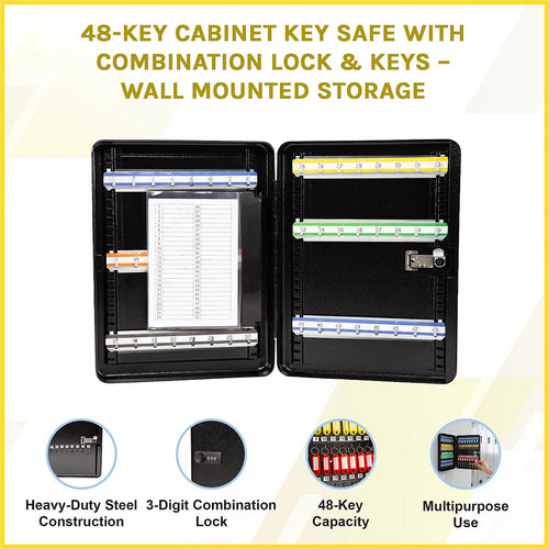 48-Key Cabinet Safe with Combination Lock – Wall Mounted Key Storage Box