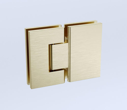 110x100cm Corner Frameless Shower Screen with Gold Channel and Brass Hinges, Square Double Pull Handle