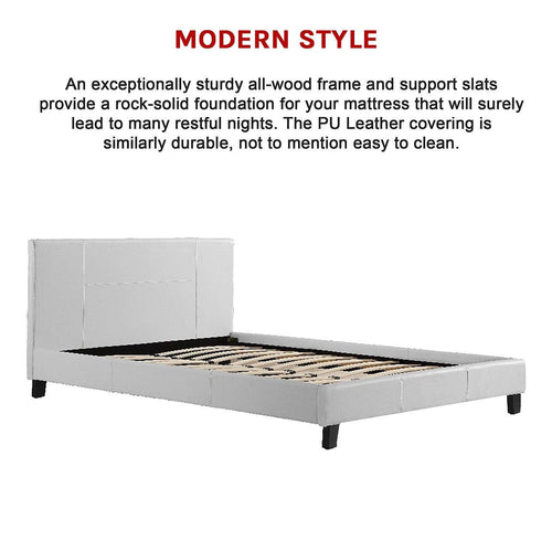 Queen Bed Frame White PU Leather