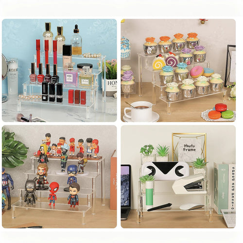 4 Tier Acrylic Display Riser Stand Clear Perfume Organiser Shelf for Cupcakes, Figures, Collectibles & Retail Displays