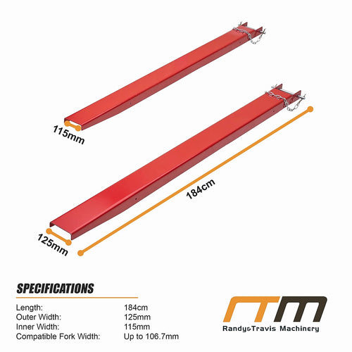 184cm Heavy Duty Forklift Fork Extensions – Carbon Steel Pallet Fork Attachments with Safety Retaining Pins