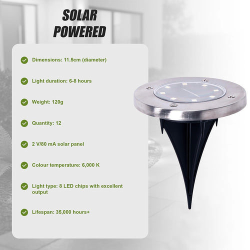 12x Solar Powered LED Buried Inground Recessed Light Garden Outdoor Deck Path