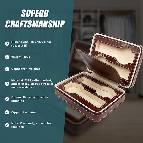 4 Watch Box Display Travel Case PU Leather 