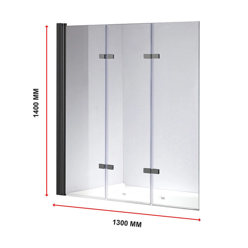 3 Fold Black Folding Bath Shower Screen Door Panel - 130 x 140cm