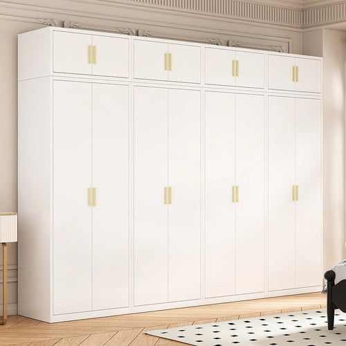 320x240cm 8-Door White Steel Shelf Wardrobe with Gold Handle Storage Cabinet