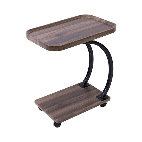 C-Shaped Corner End Table with Wheels Sofa Side Table