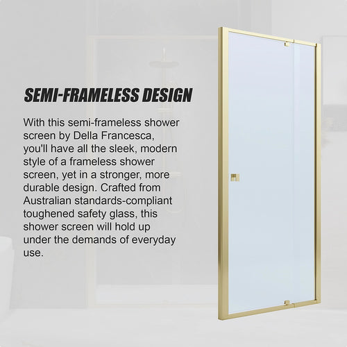 Adjustable Semi Frameless Shower Screen Front: (98~106)x195cm with Gold Hardware and No Side Return