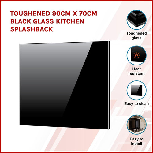 Toughened 90 x 70cm Black Glass Kitchen Splashback