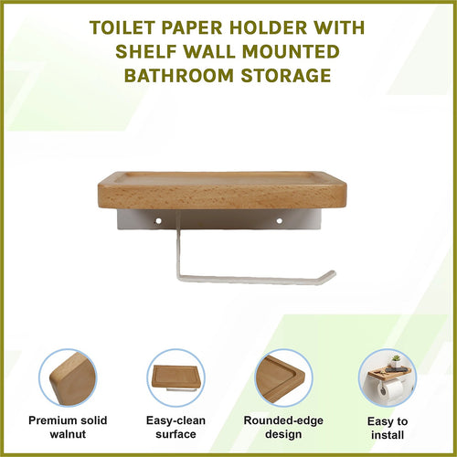 Toilet Paper Holder with Shelf Wall Mounted Bathroom Storage & Display