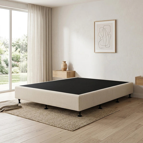 Queen Slatted Ensemble Bed Base - Sand Linen Breathable Cover