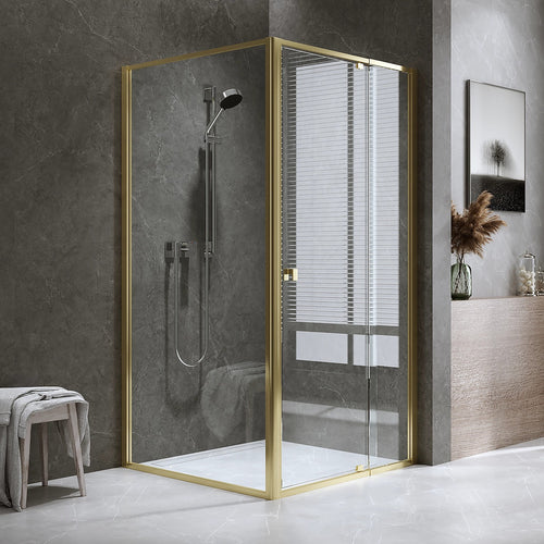 Adjustable Semi Frameless Shower Screen Front: (98~106)x195cm with Gold Hardware and Side: (98~101)x195cm