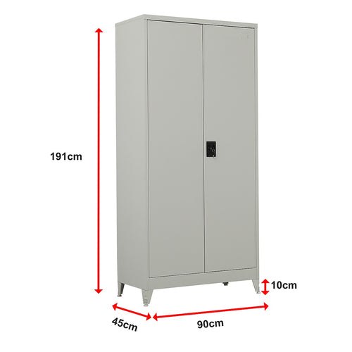 Double-Door Metal Cabinet with 4 Shelves – Office, Garage, or Home Storage in Grey with Legs