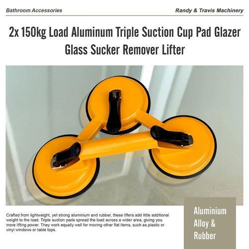 2x 150kg Load Aluminum Triple Suction Cup Pad Glazer Glass Sucker Remover Lifter