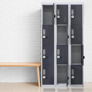 12-Door Locker – Grey with Charcoal Door 4-Digit Combination Lock | Secure Storage for Office, Gym, School