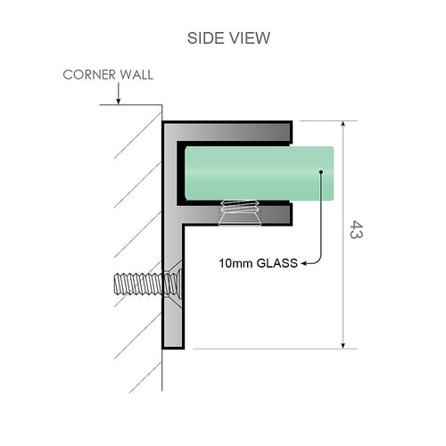 Frameless Shower Screen 100 x 210cm | Curved Glass, White Wall F-Bracket