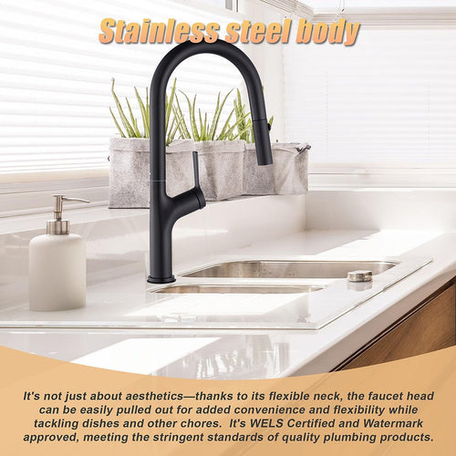 Kitchen Laundry Bathroom Basin Sink Pull Out Mixer Tap Faucet - Black