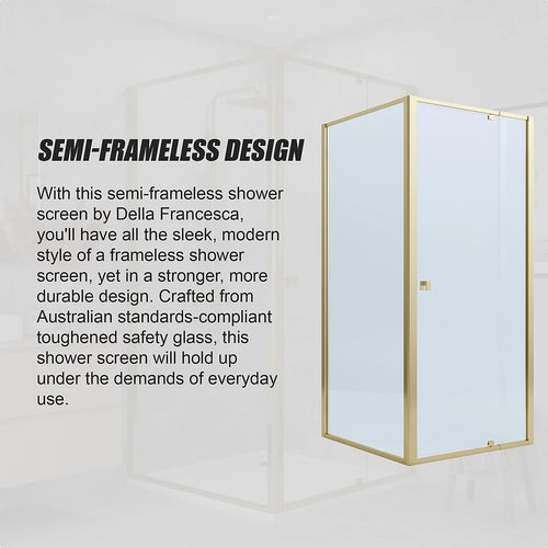 Adjustable Semi Frameless Shower Screen Front: (98~106)x195cm with Gold Hardware and Side: (98~101)x195cm