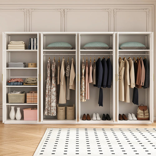 320x200cm 8-Door White Steel 3 Hanging and 1 Shelf Wardrobe with Gold Handle Storage Cabinet