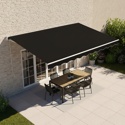 Outdoor Awning Black - 4x3m Retractable Sunshade
