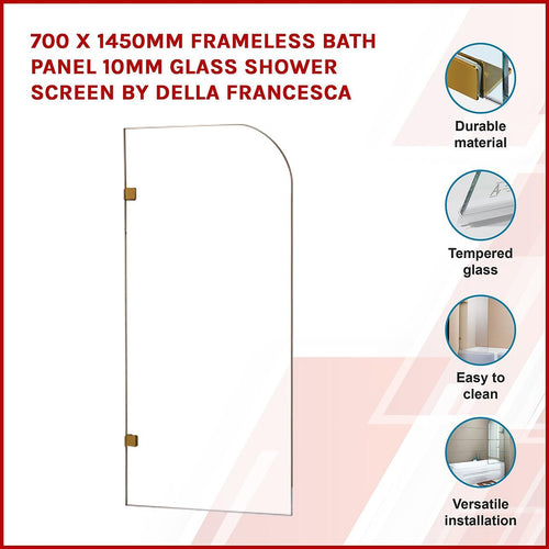 Frameless Glass Bath Screen 70 x 145cm Gold Finish