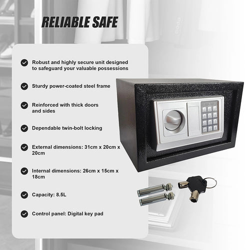 Electronic Digital Security Safe with Key Override 8.5L