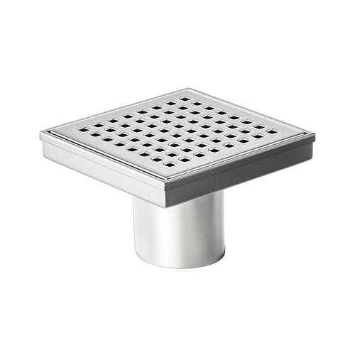 15 x 15cm Square Shower Drain with Grid Pattern Grate – Chrome Stainless Steel